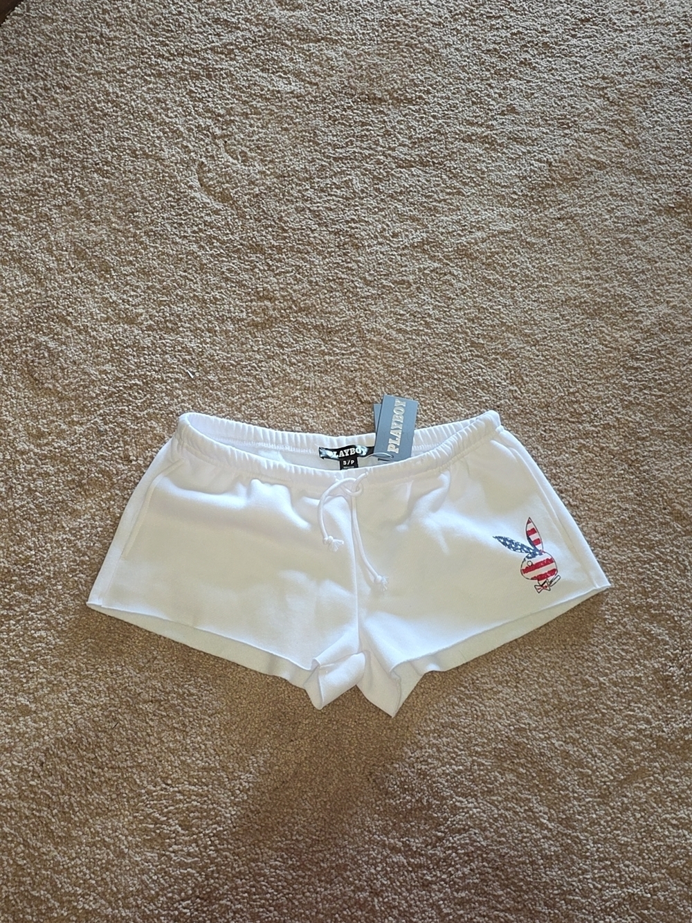 PLAYBOY White Women's Athletic Lounge Shorts with Patriotic Bunny